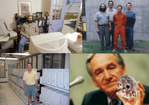 Historic images of Jim Kent, David Haussler and UCSC's posting of the draft human genome sequence to the internet